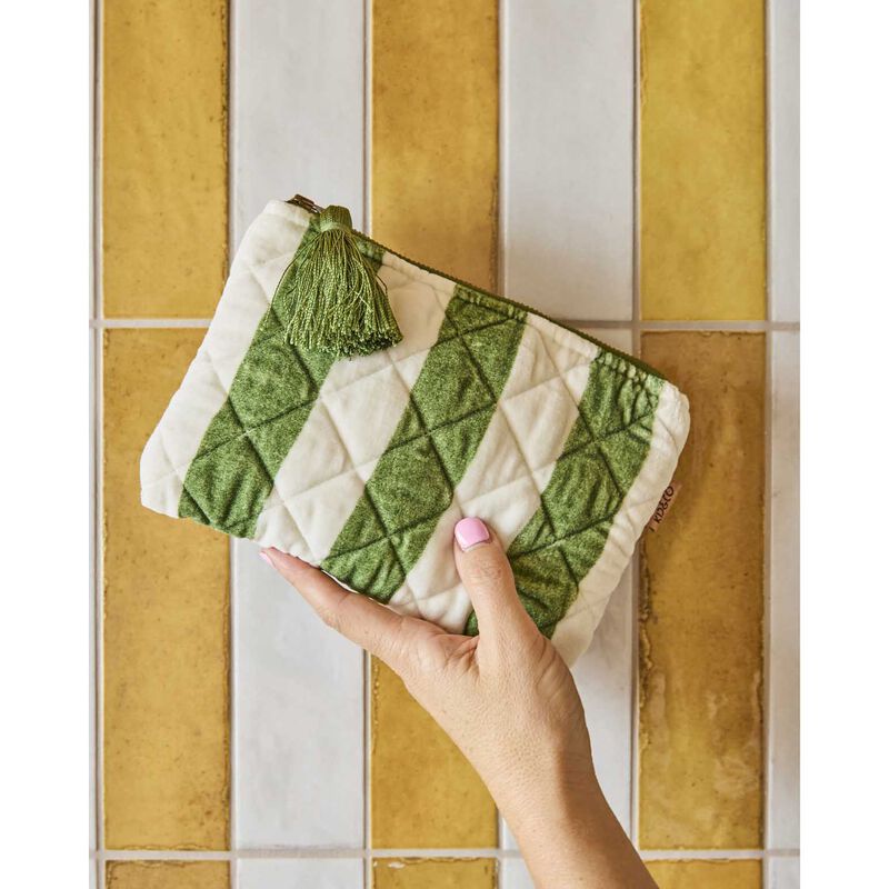 Kip&Co Moss Stripe Velvet Cosmetics Purse image number 1